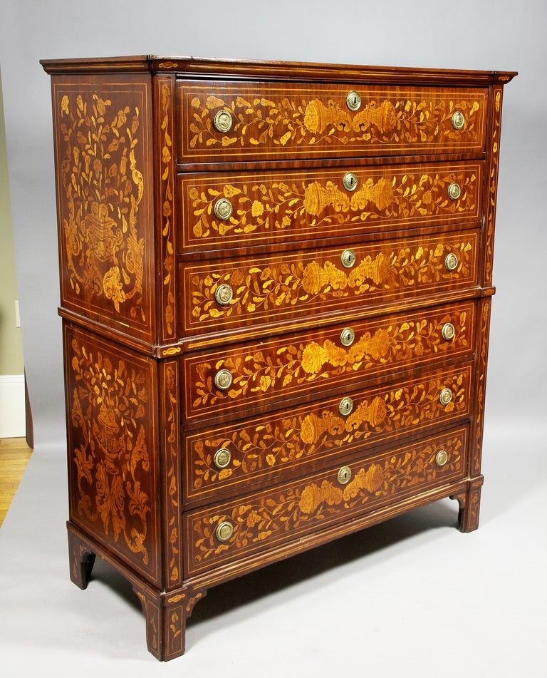 Dutch Neoclassic Marquetry Tall Chest Of Drawers