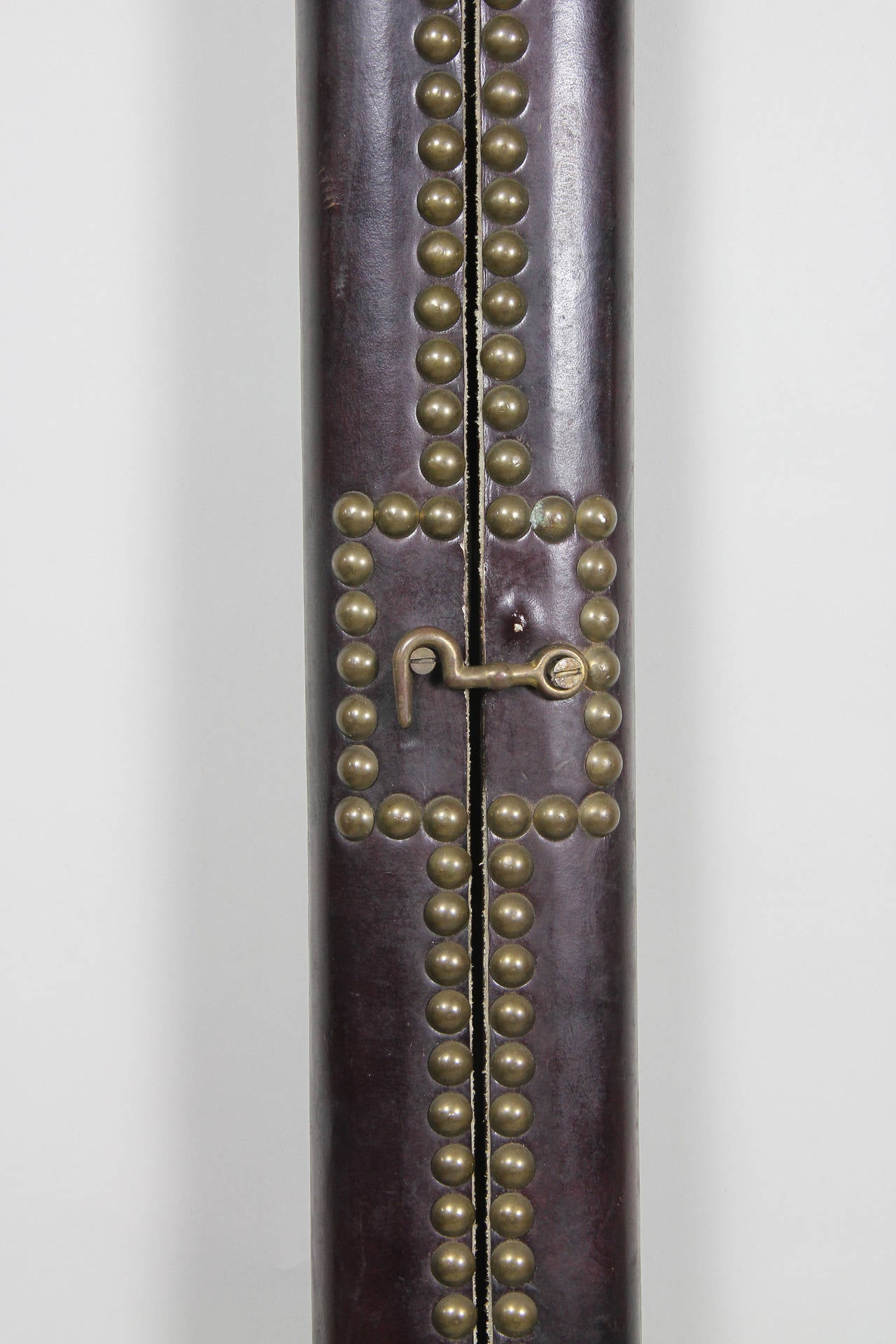 Victorian Leather and Brass Studded Mahogany Folding Stick Ladder 1