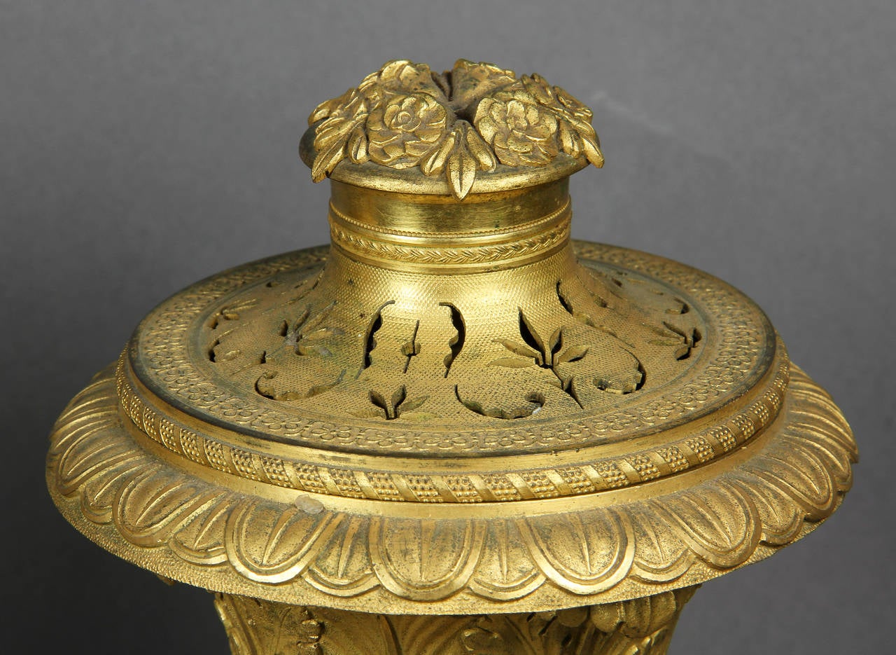 Early 19th Century Pair of French Empire Ormolu Brule Parfums