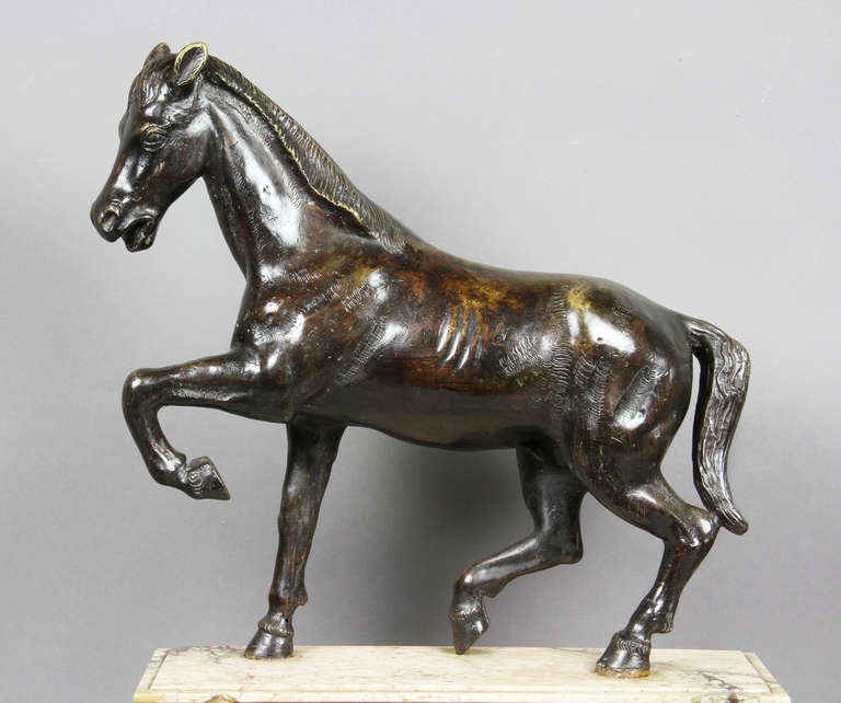 19th Century Italian Bronze and Marble Horse