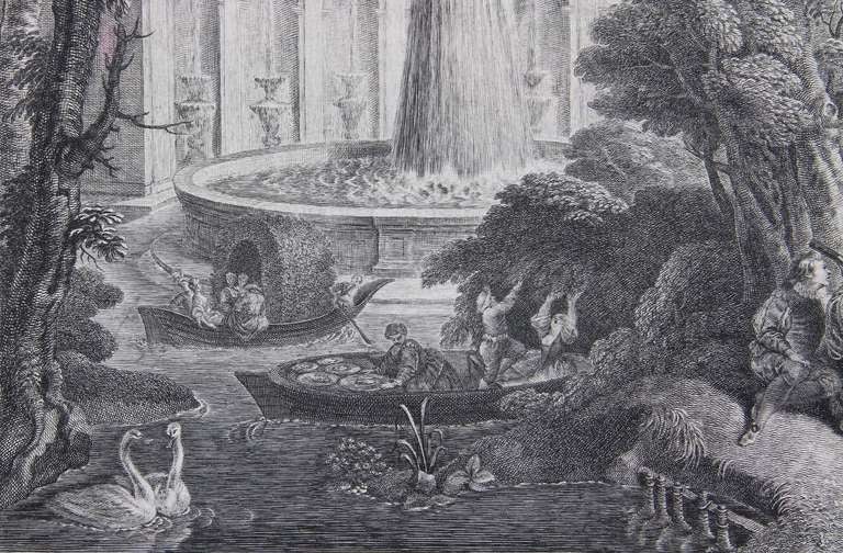 Rococo Ensemble de quatre gravures des quatre saisons d'après Watteau