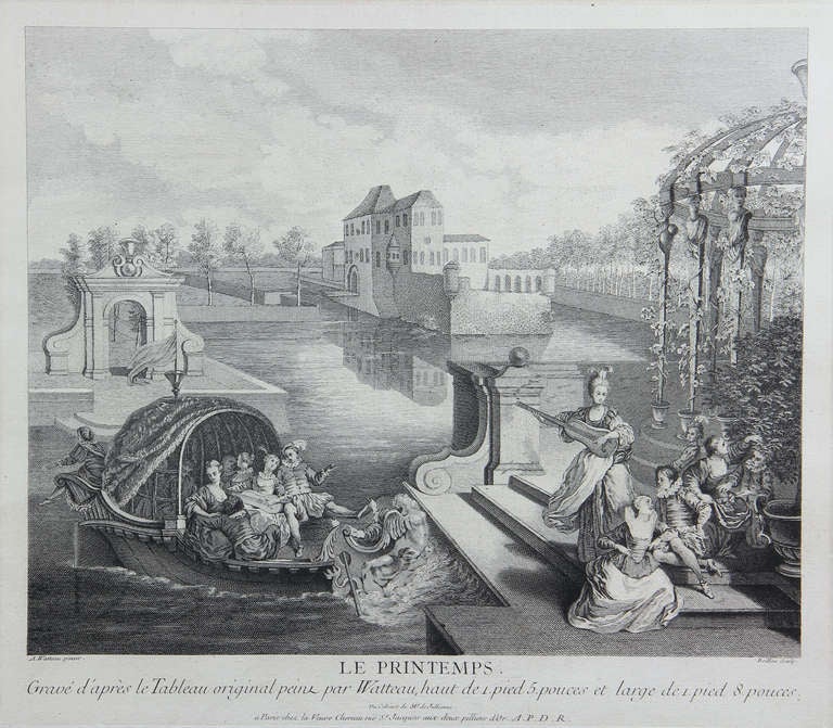 Français Ensemble de quatre gravures des quatre saisons d'après Watteau
