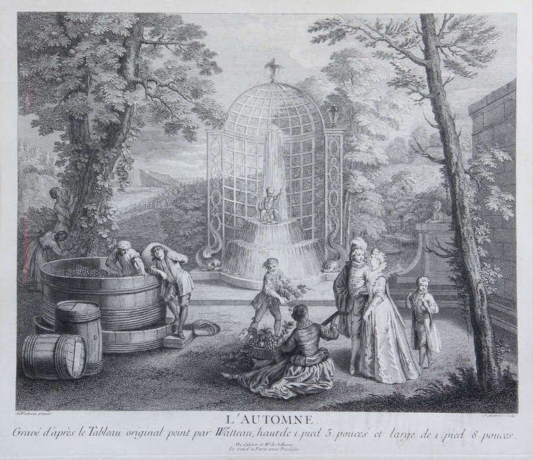 XIXe siècle Ensemble de quatre gravures des quatre saisons d'après Watteau