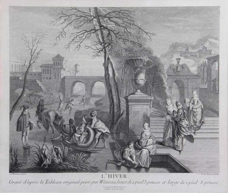 Ensemble de quatre gravures des quatre saisons d'après Watteau 2