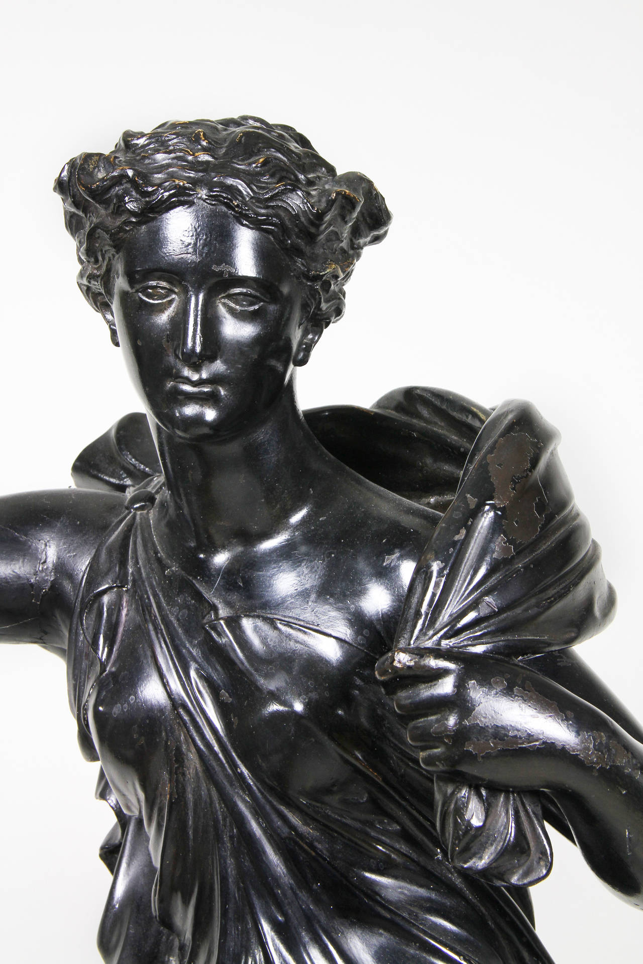 Regency Ebonized Plaster Figure of a Classical Maiden In Fair Condition In Essex, MA