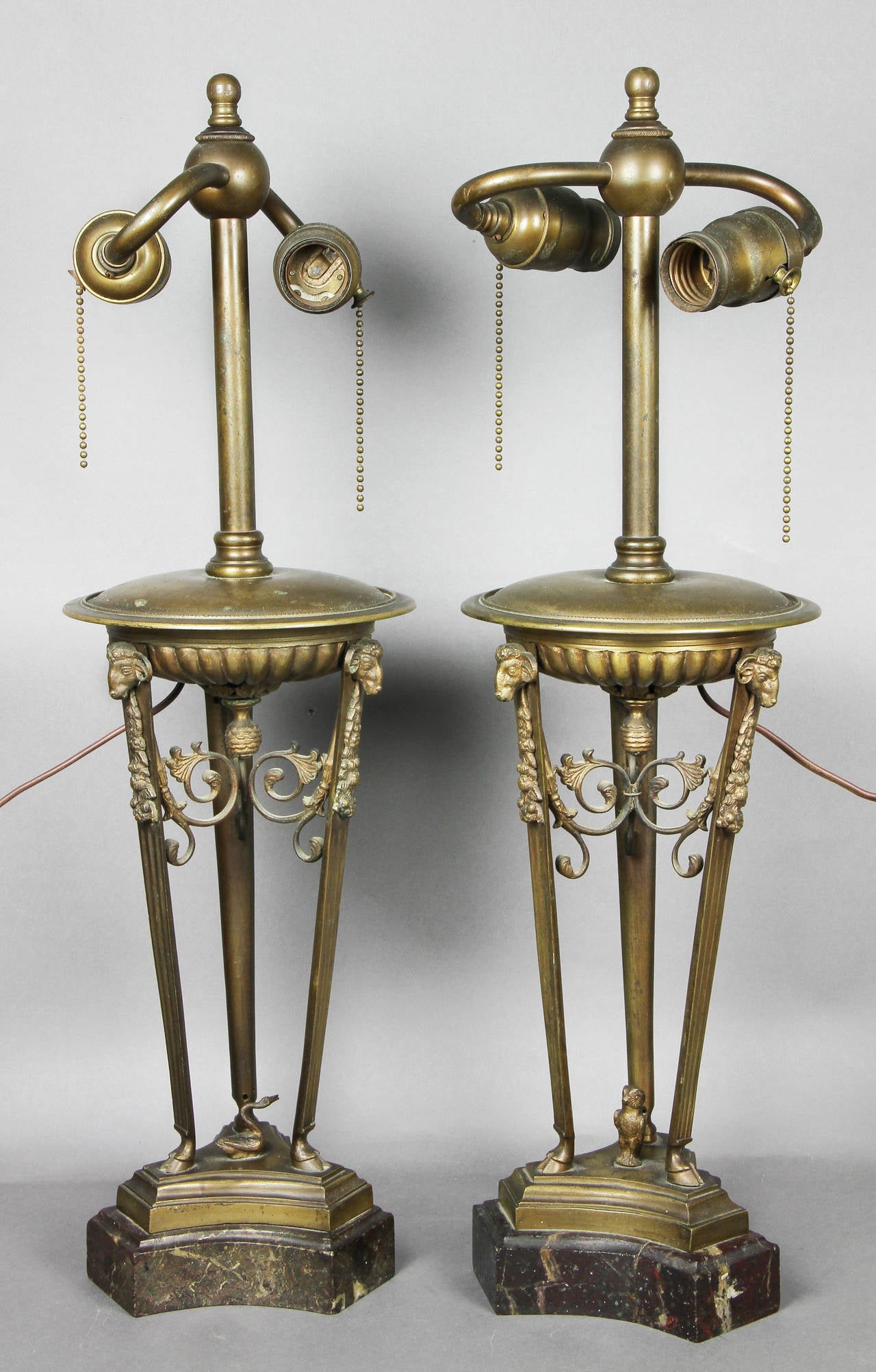 Pair of Neoclassical Style Bronze Table Lamps In Good Condition In Essex, MA