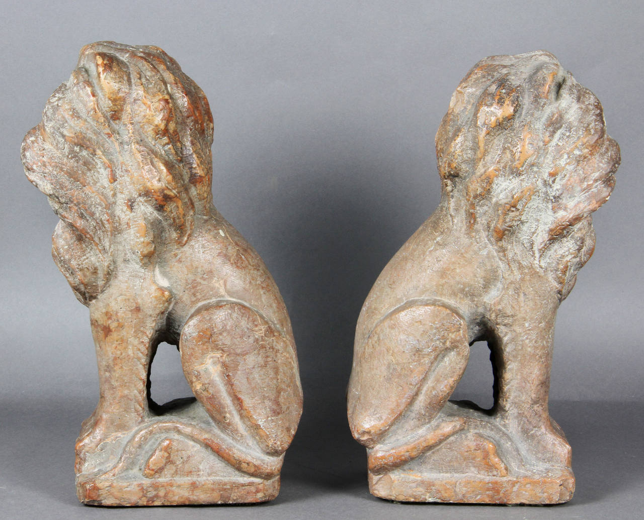 Late 19th Century Pair of Italian Verona Marble Lions
