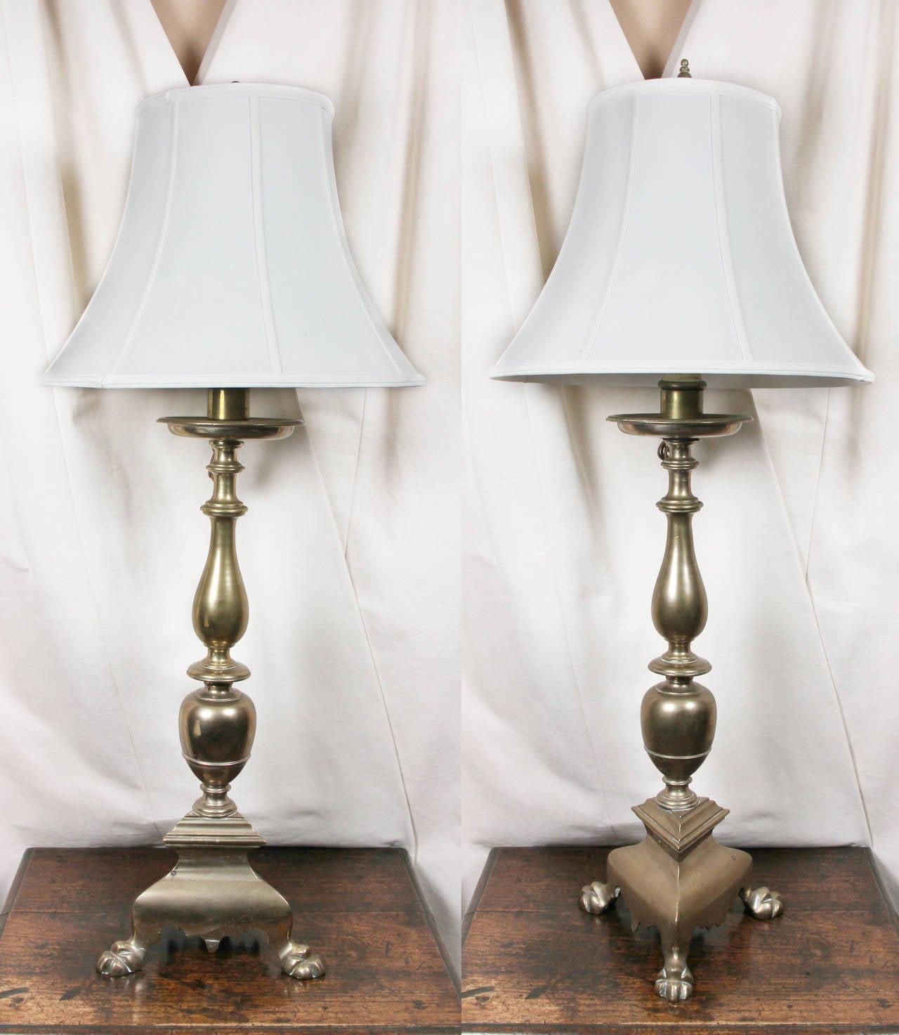 Baroque Pair of Flemish Bell Metal Bronze Candlestick Lamps