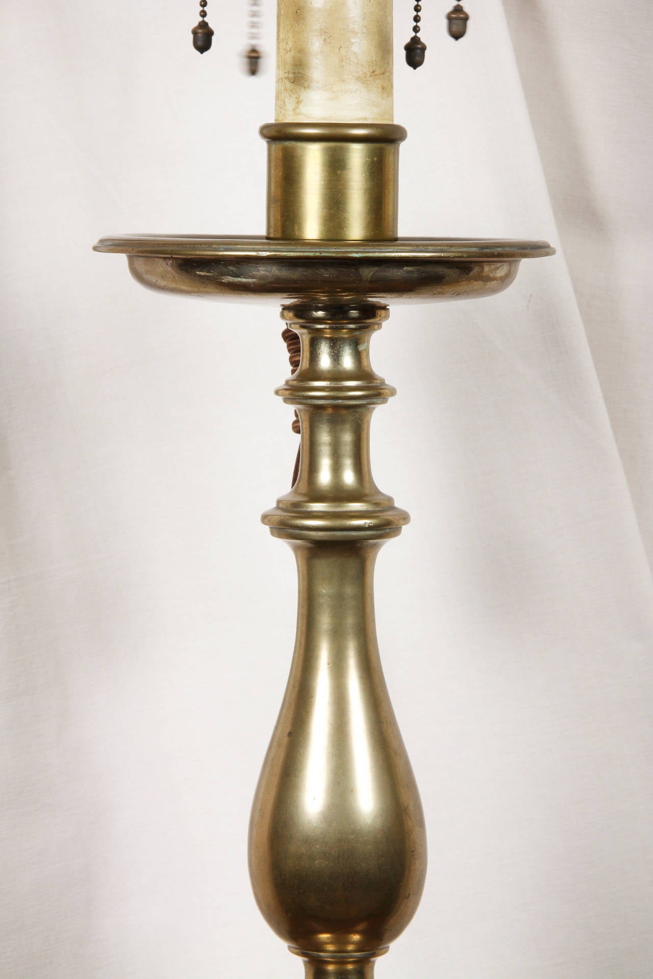Pair of Flemish Bell Metal Bronze Candlestick Lamps In Excellent Condition In Essex, MA