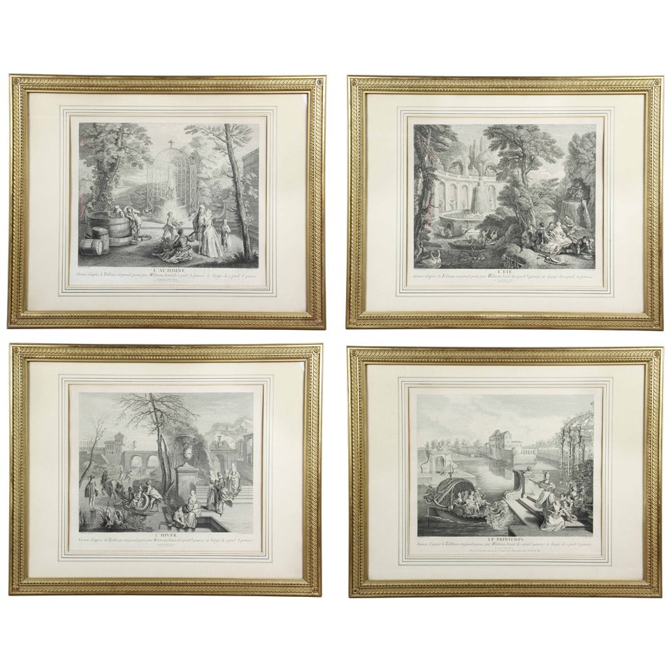 Ensemble de quatre gravures des quatre saisons d'après Watteau