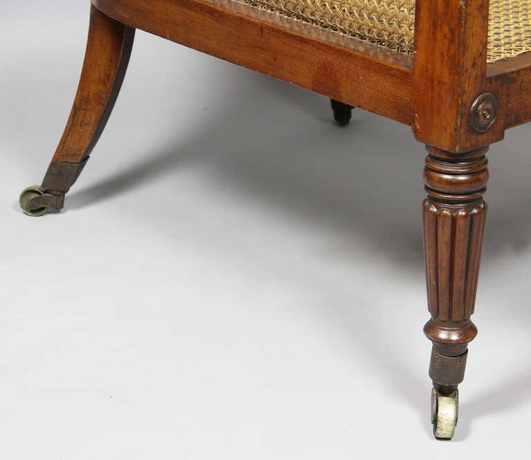 Regency Mahogany And Caned Tub Chair In Excellent Condition In Essex, MA