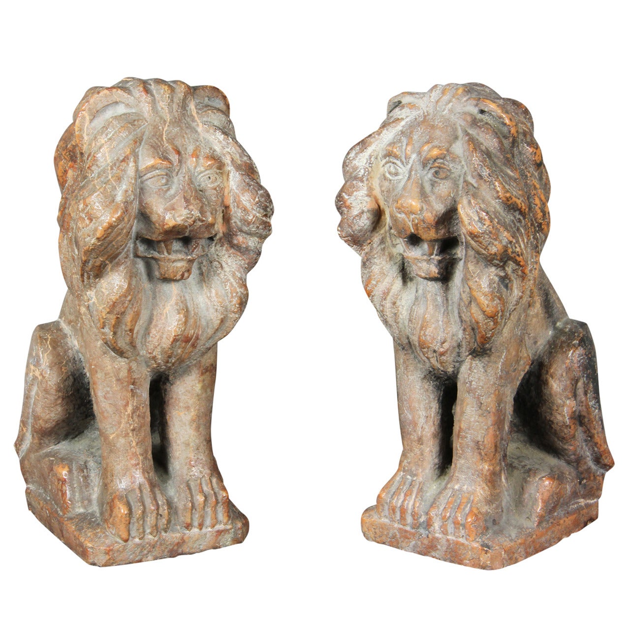 Pair of Italian Verona Marble Lions
