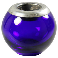 Edwardian Style Cobalt Glass and Sterling Match Holder and Striker 9