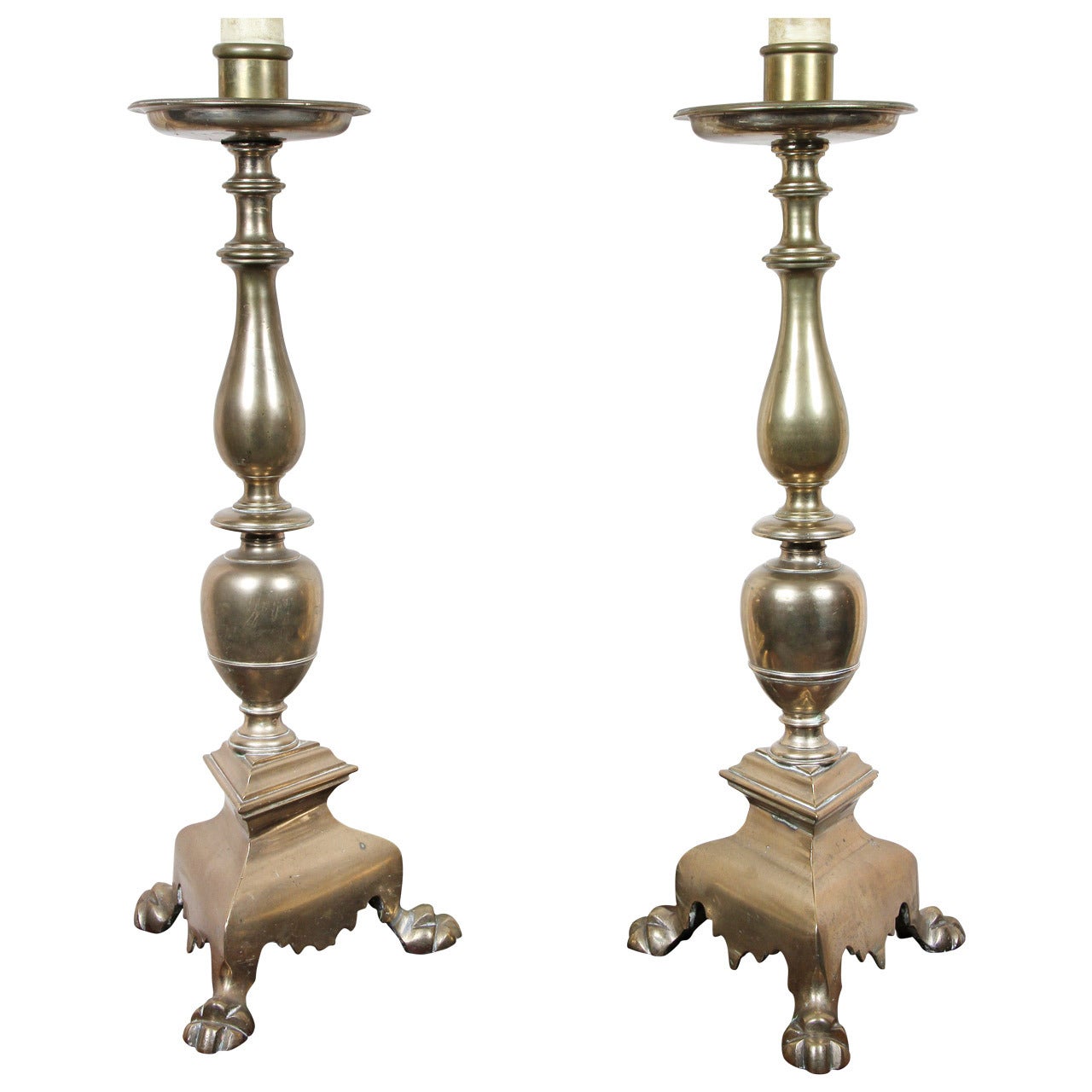 Pair of Flemish Bell Metal Bronze Candlestick Lamps