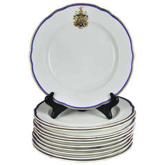 Eleven Copeland Porcelain Armorial Dinner Plates