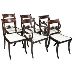 Set Of Six Regency Mahogany And Brass Inlaid Dining Chairs