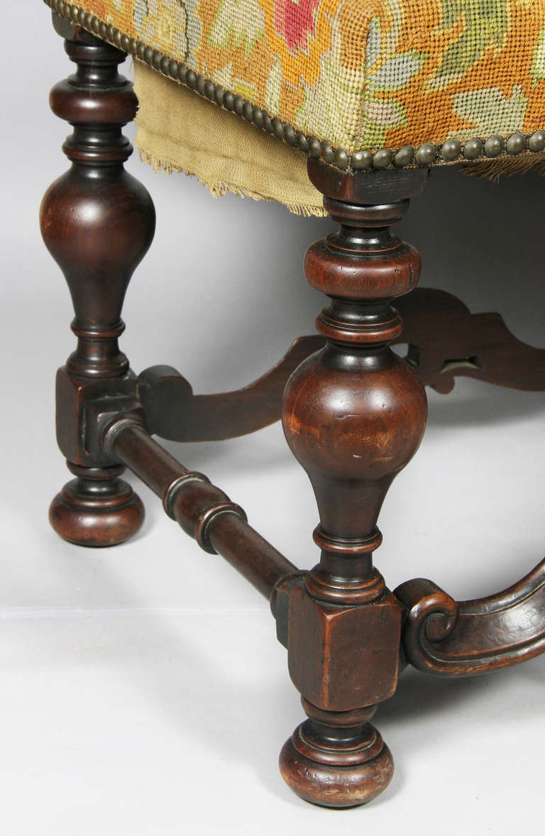 20th Century William And Mary Style Walnut Bench By George Hunt , Pasadena