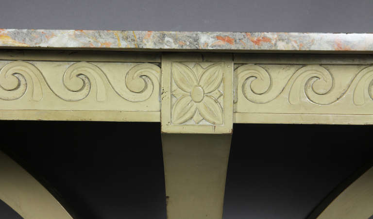 Art Deco Creme Painted And Marble Console Table In Excellent Condition In Essex, MA