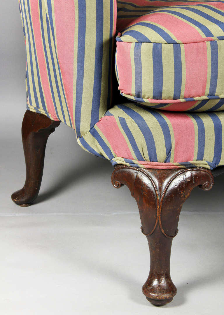 18th Century and Earlier Queen Anne Walnut Wing Chair