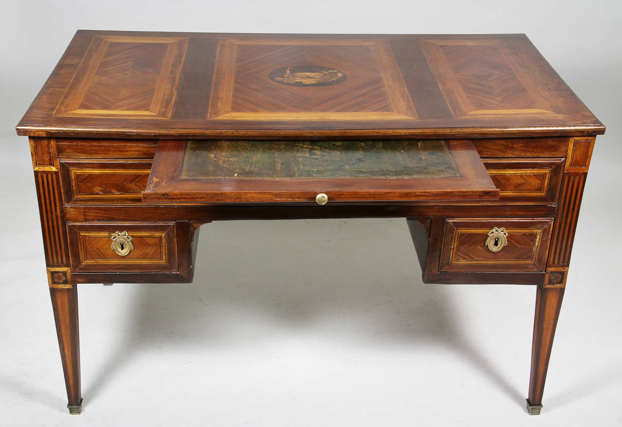Neoclassical Swiss Marquetry and Tulipwood Writing Table