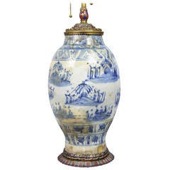 Gilt Bronze and Enamelled Persian Blue and White Table Lamp by Caldwell