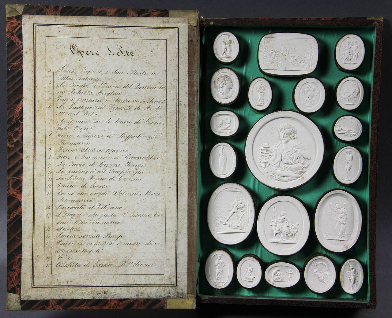 Late 19th Century Set of Nine Italian Boxed Plaster Intaglios