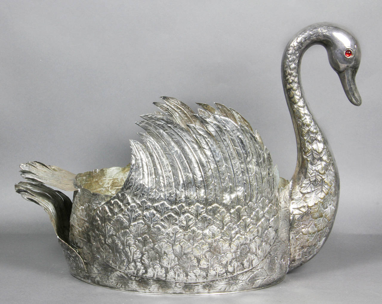 Neoclassical Silver Plated Swan Form Centerpiece