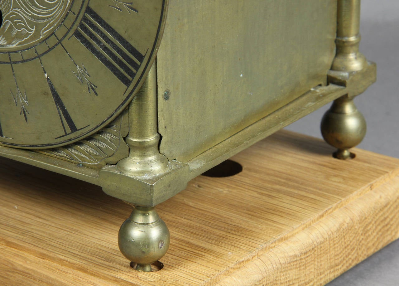 William and Mary Brass Lantern Clock by John Drew, London In Good Condition In Essex, MA