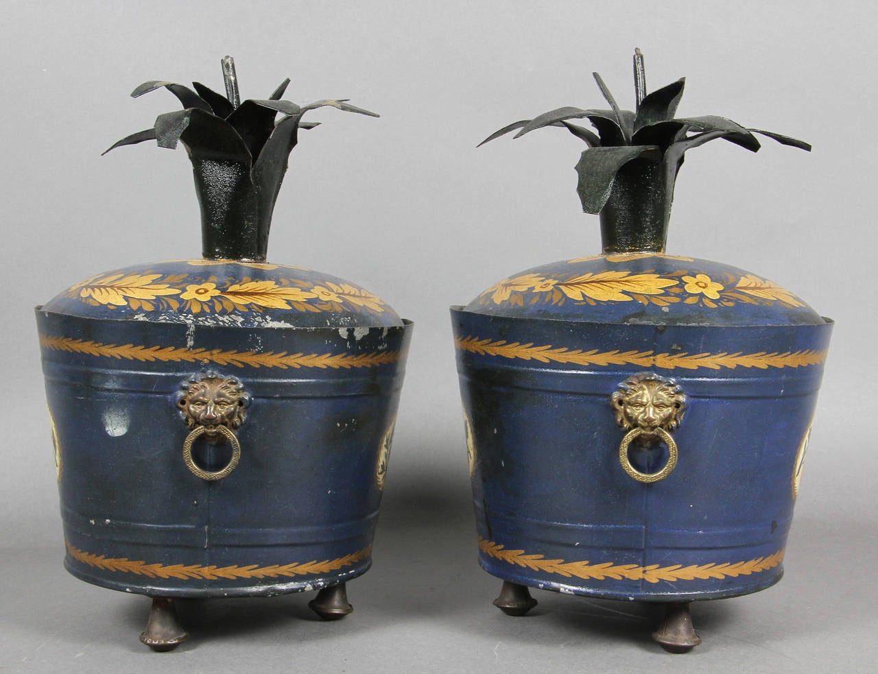 Pair of Swedish Tole Peinte Covered Barrels 1