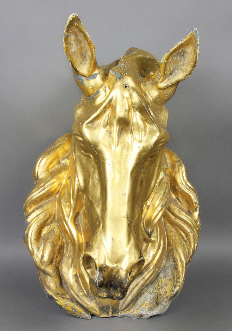 Gilded Zinc Horse Head In Good Condition In Essex, MA
