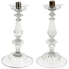 Large Venetian Glass And Silver Candlesticks