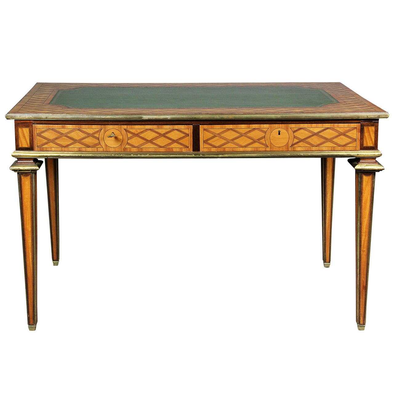 Fine Edwardian Brass-Mounted, Satinwood and Rosewood Writing Table