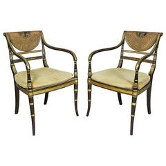 Pair of Regency Ebonized And Gilded Armchairs
