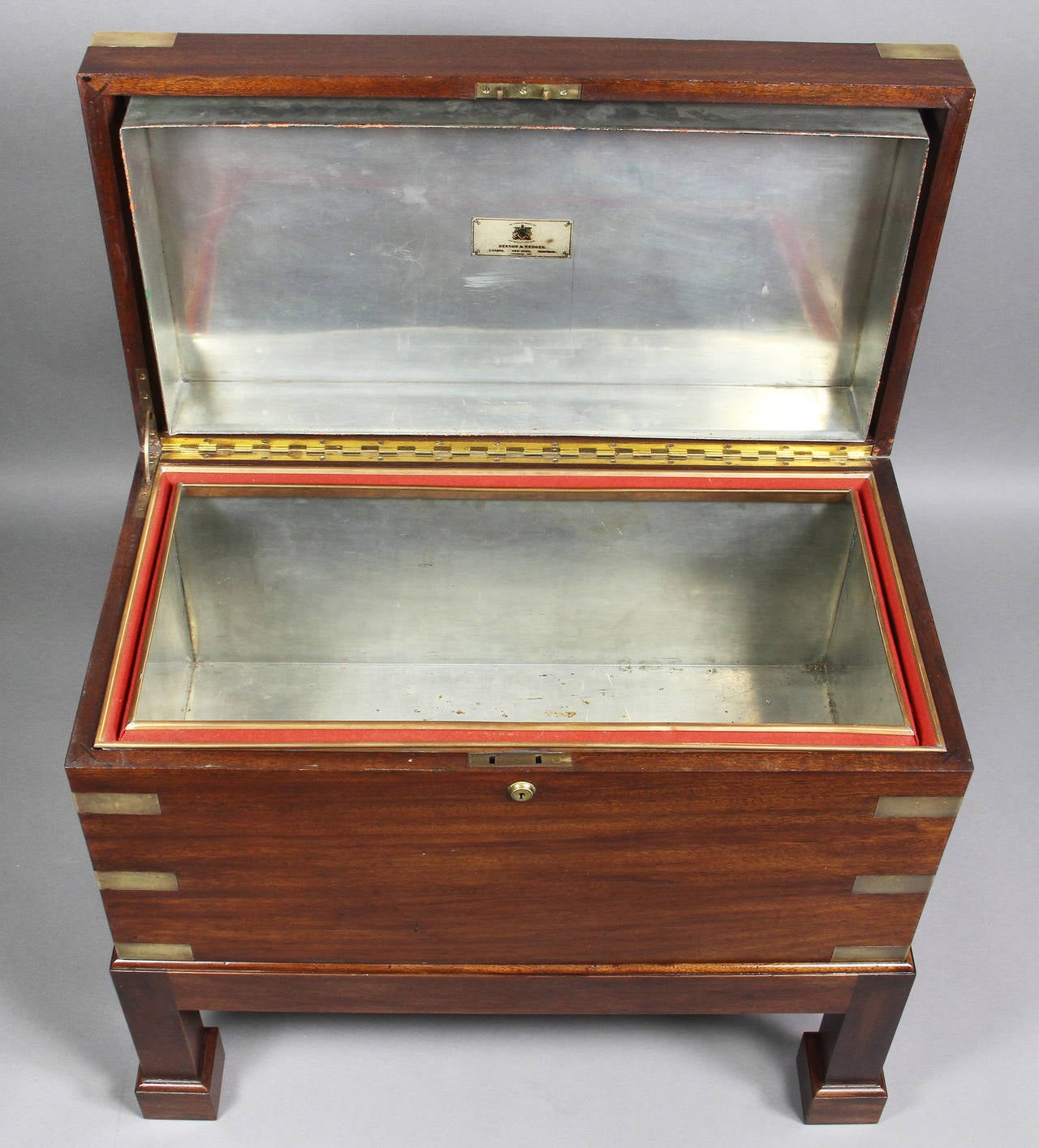 Unusually Large Benson and Hedges Mahogany and Brass Bound Humidor In Good Condition In Essex, MA