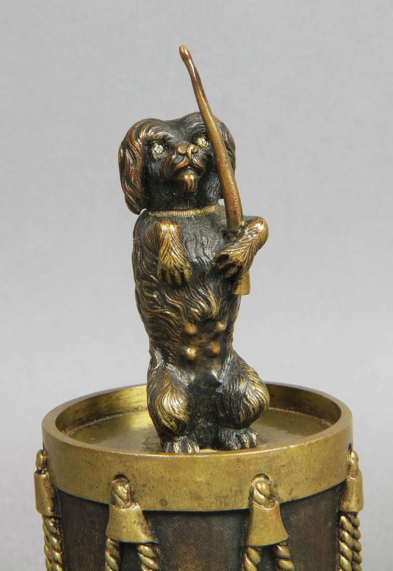 French European Bronze Figure of a Dog Seated on a Drum Dinner Bell