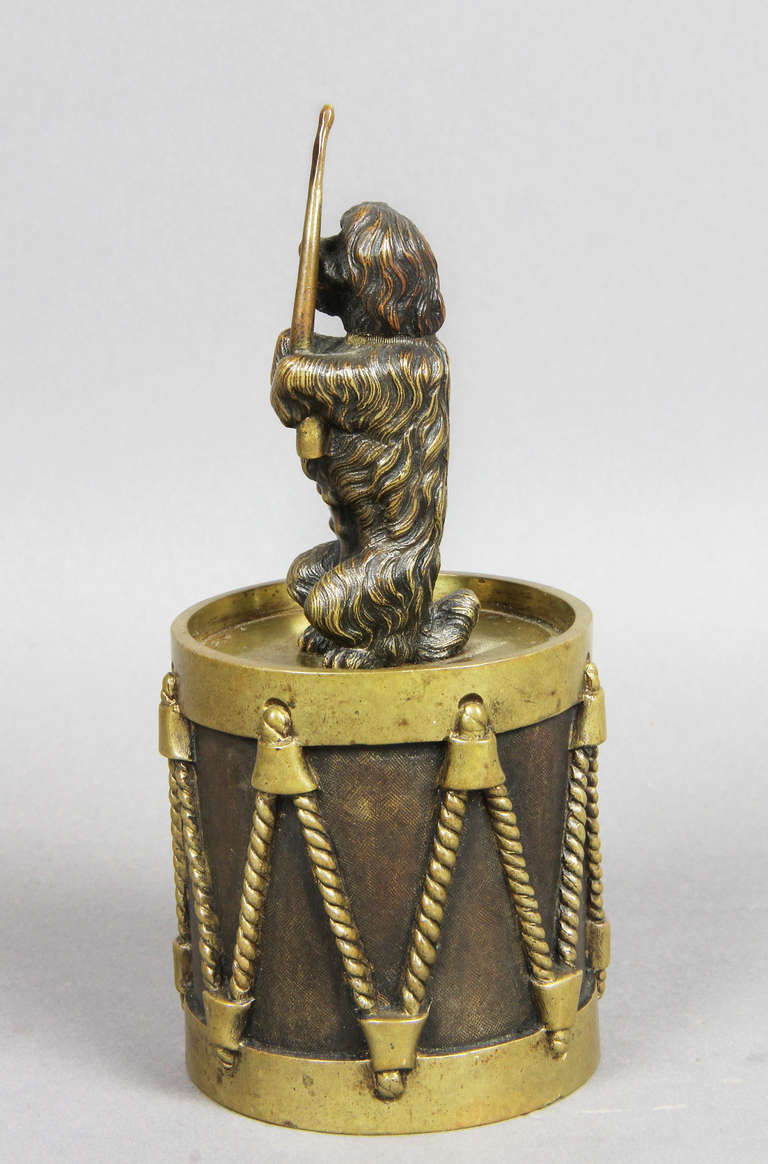 19th Century European Bronze Figure of a Dog Seated on a Drum Dinner Bell
