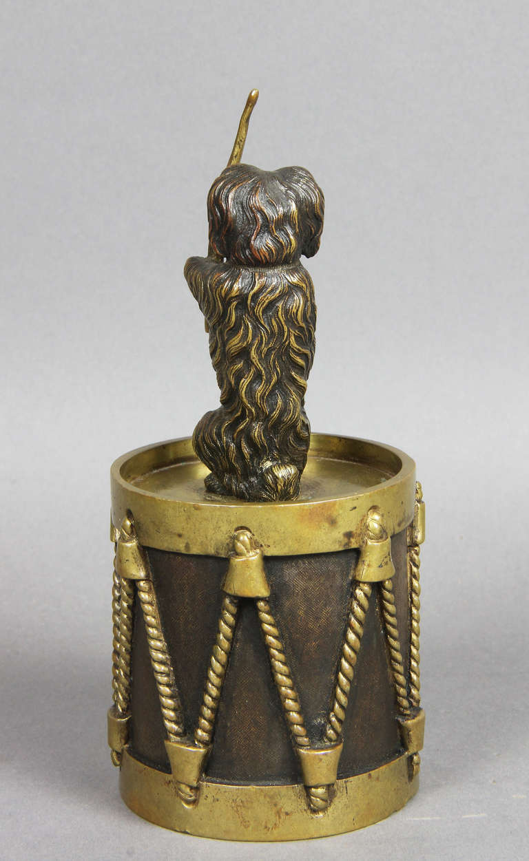 European Bronze Figure of a Dog Seated on a Drum Dinner Bell 1