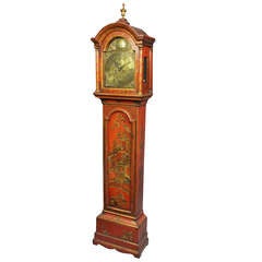 Antique George III Scarlet Japanned Tall Case Clock