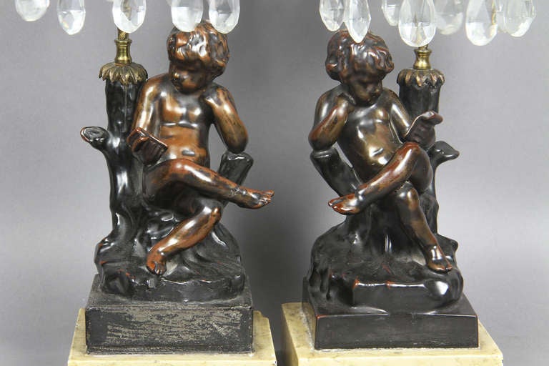 Regency Cast Metal, Bronze and Cut Glass Candlesticks In Good Condition In Essex, MA