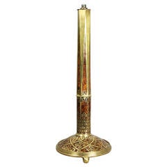 French Art Deco Burlwood and Brass Inlaid Table Lamp