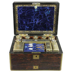 Victorian Calamander, Brass and Sterling Silver Travel Box