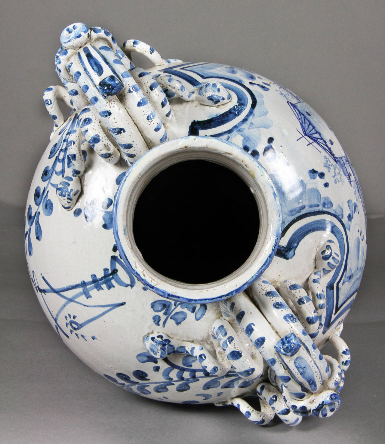Baroque Large Italian Majolica Blue and White Vase