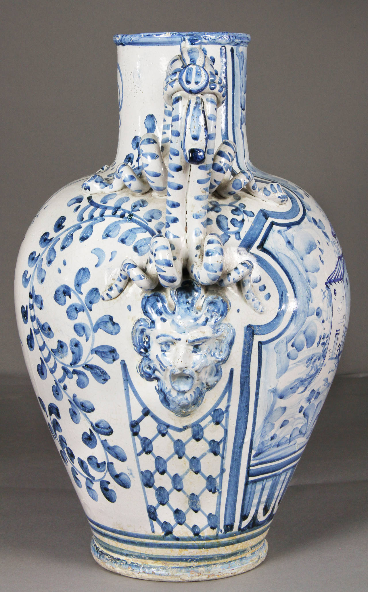 Large Italian Majolica Blue and White Vase 2