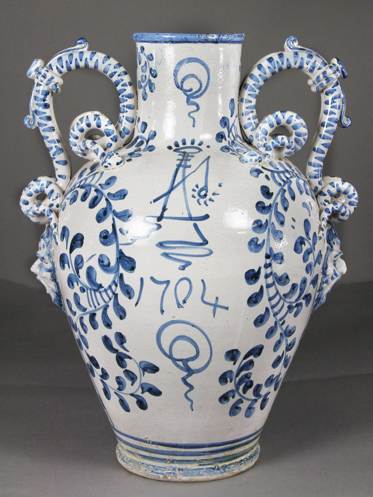 Large Italian Majolica Blue and White Vase 3