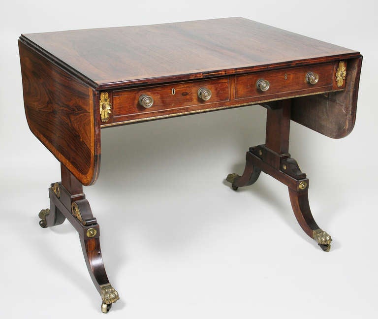 Regency Rosewood and Gilt Bronze Mounted Sofa Table In Excellent Condition In Essex, MA