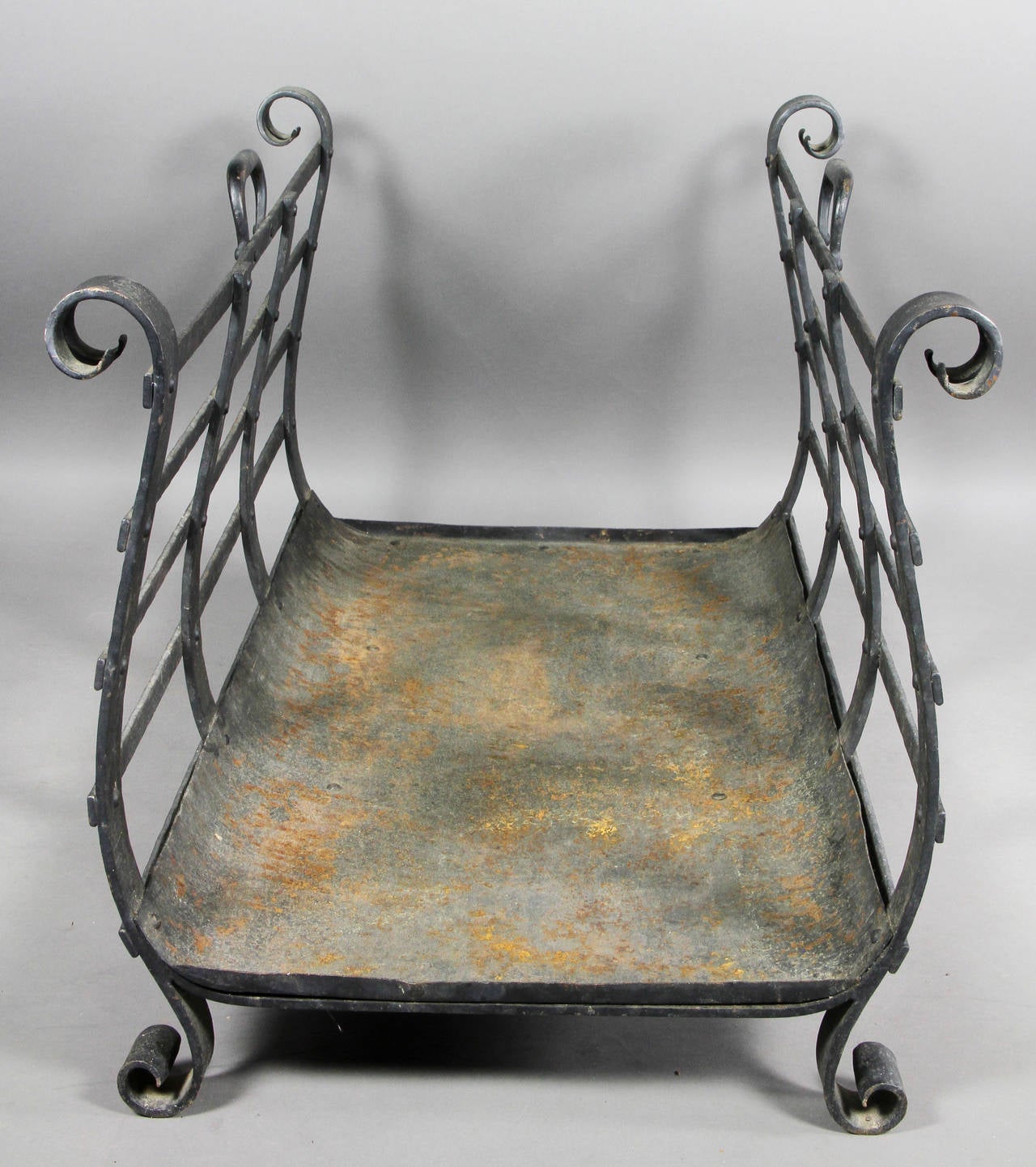 Large Arts & Crafts Wrought Iron Wood Holder In Good Condition In Essex, MA