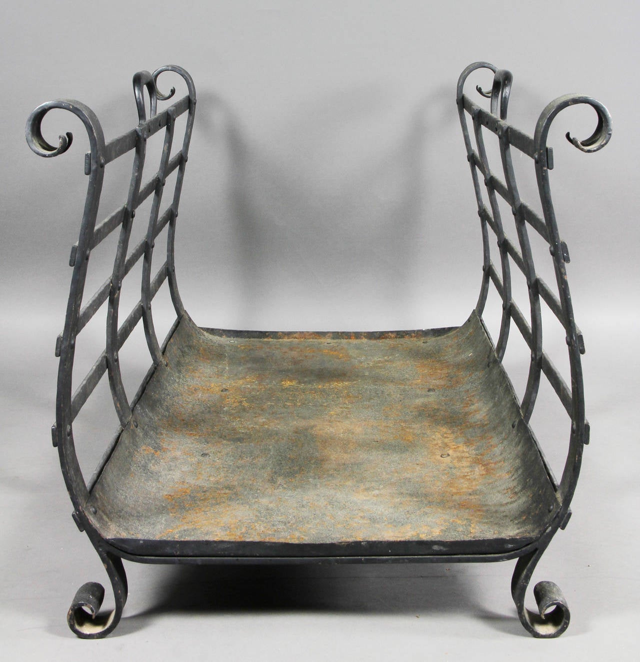 20th Century Large Arts & Crafts Wrought Iron Wood Holder