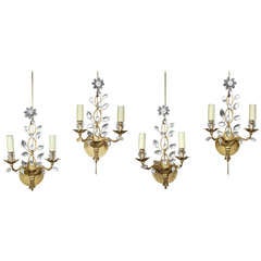 Set Of Four Bagues Crystal And Gilt Metal Sconces