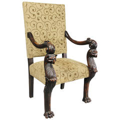 Neoclassic Carved Walnut Figural Armchair