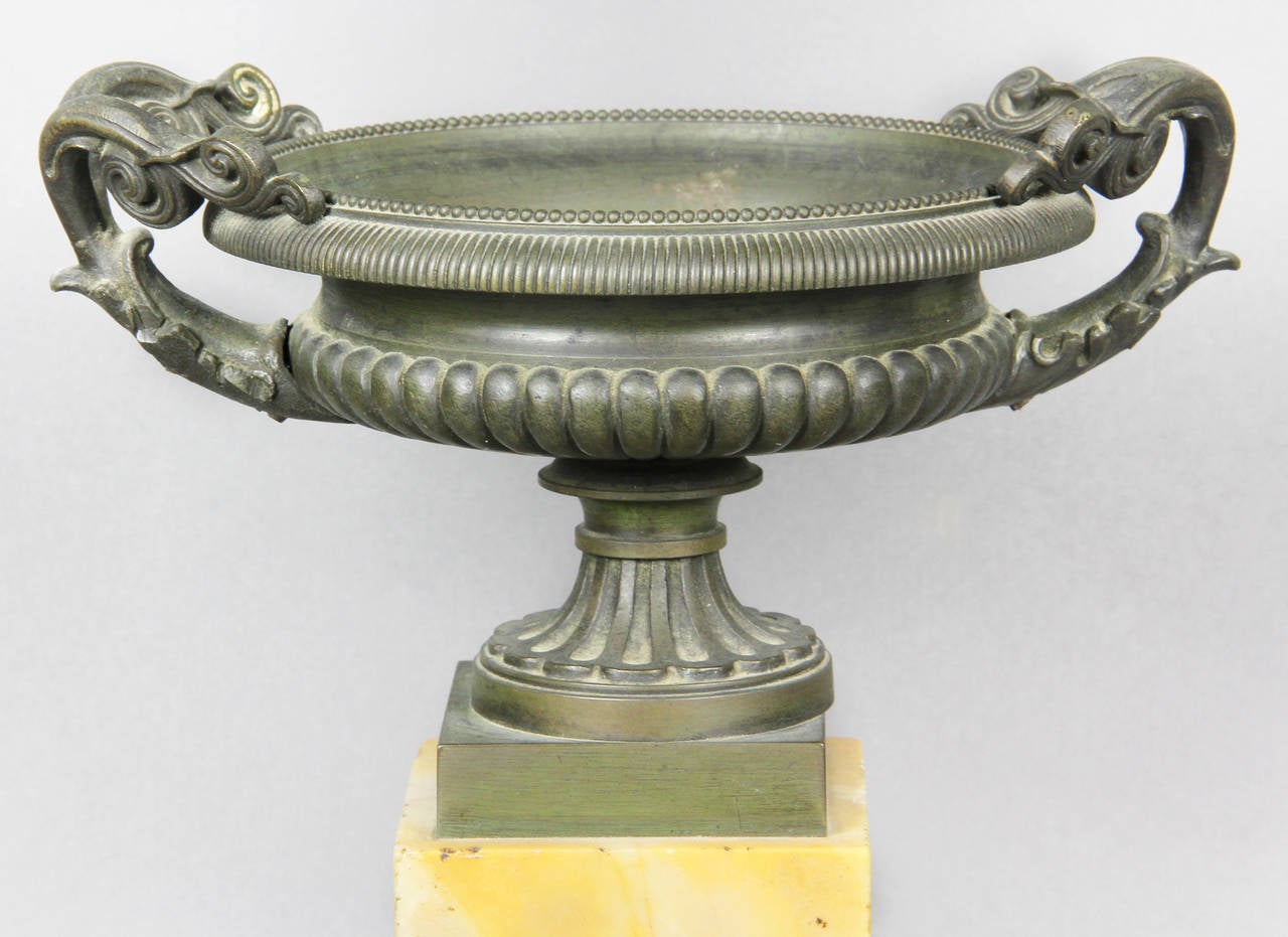 Neoclassical Pair of Italian Neoclassic Bronze and Sienna Marble Compotes or Tazzas
